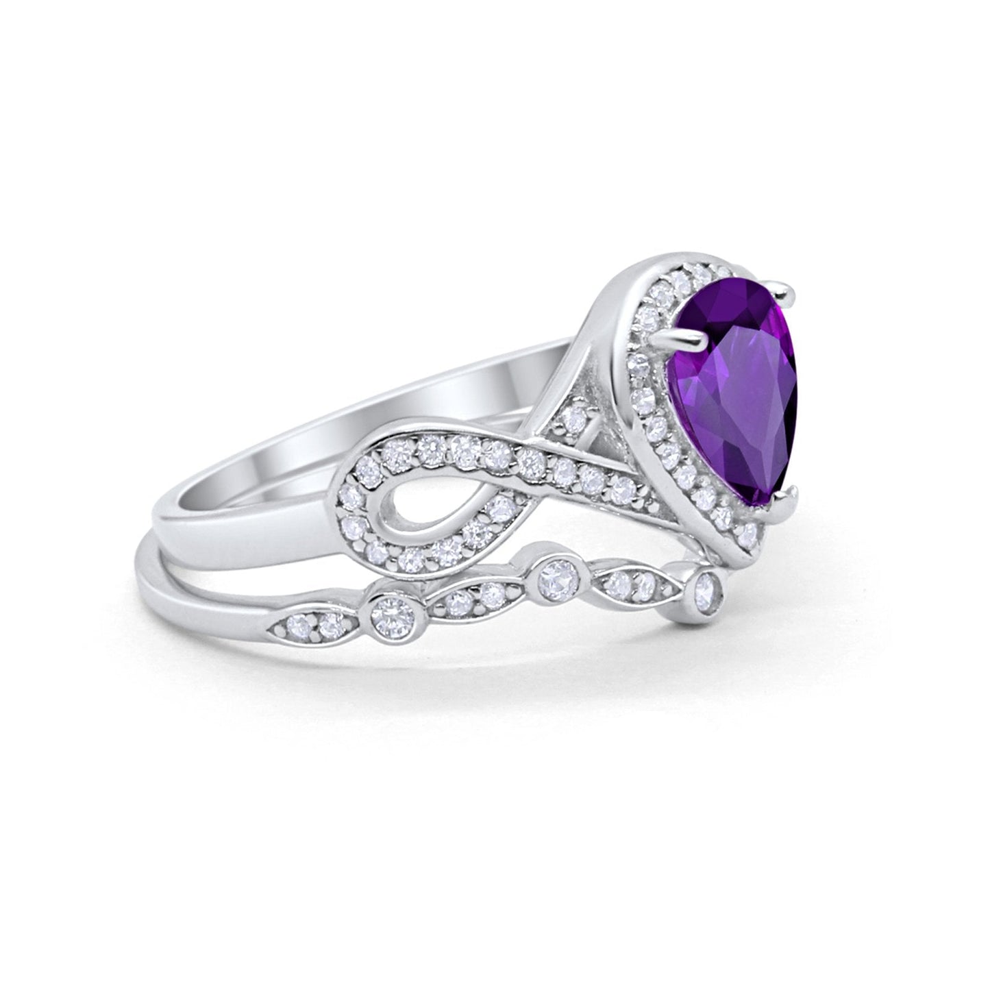 Teardrop Piece Art Deco Wedding Ring Simulated Amethyst CZ