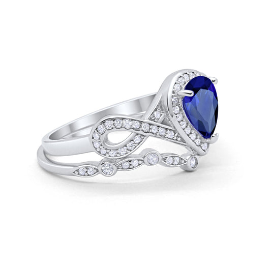 Teardrop Wedding Ring Band Piece Simulated Blue Sapphire CZ