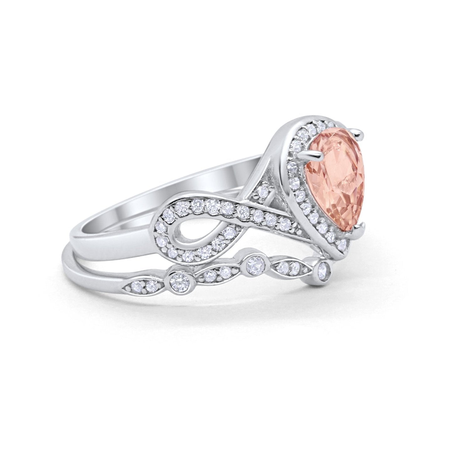 Teardrop Piece Art Deco Wedding Ring Simulated Morganite CZ