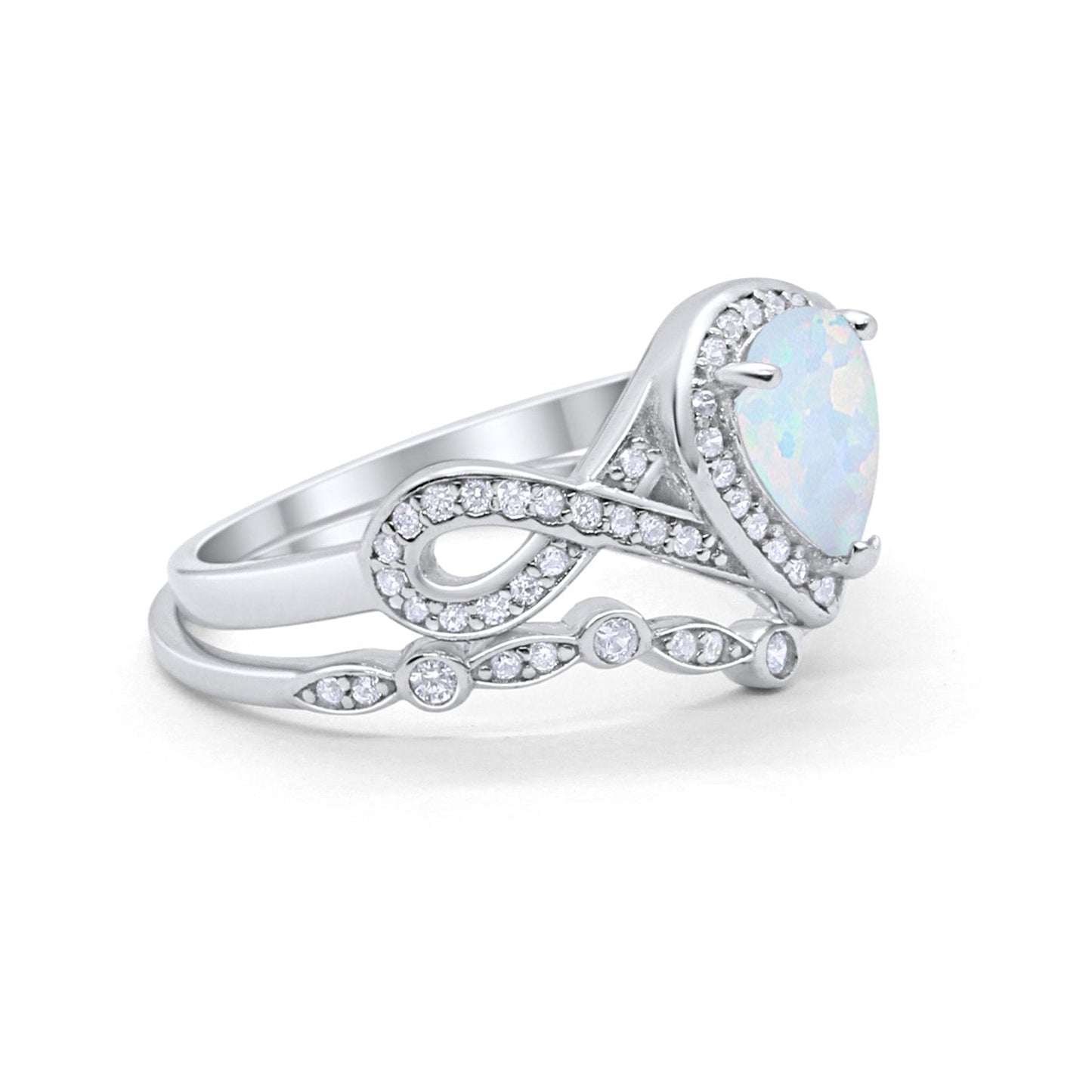 Teardrop Wedding Piece Ring Band Created White Opal