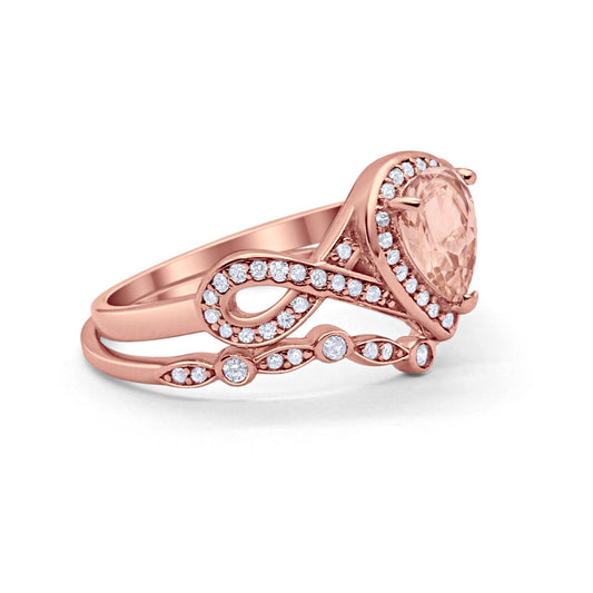 Teardrop Piece Band Rose Tone Simulated Morganite CZ Wedding Ring