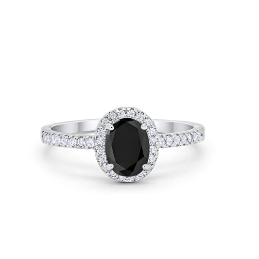 Halo Oval Engagement Ring Simulated Black CZ