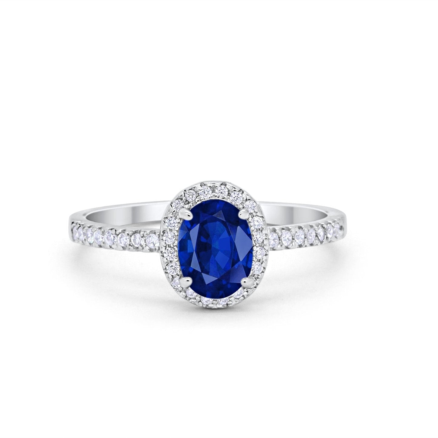 Halo Oval Engagement Ring Simulated Blue Sapphire CZ