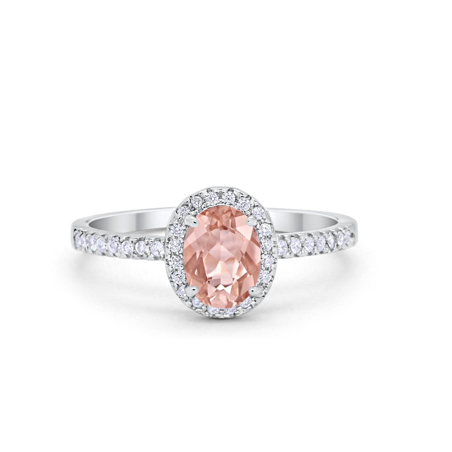 Halo Oval Engagement Ring Simulated Morganite CZ