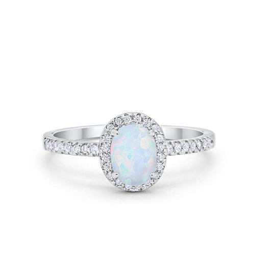 Halo Engagement Ring Oval Lab Created White Opal