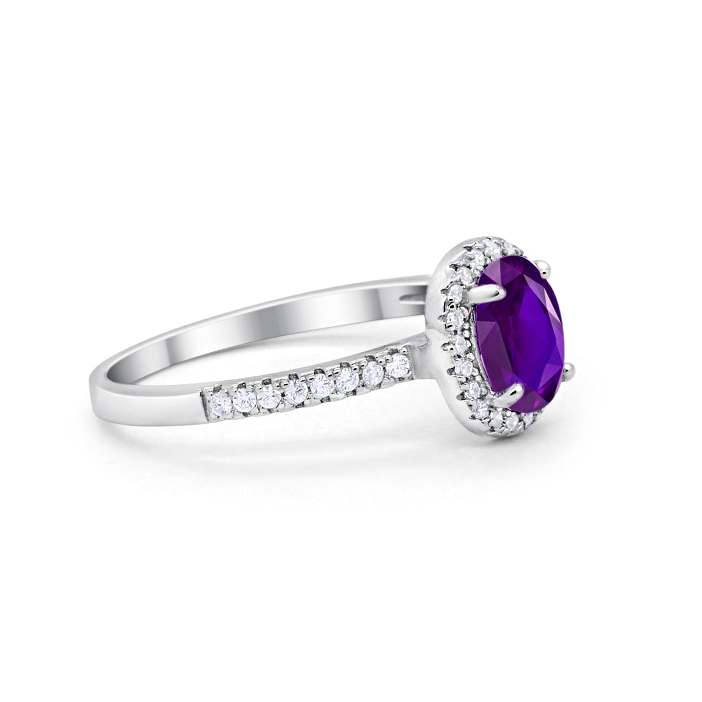 Halo Oval Simulated Amethyst CZ Engagement Ring