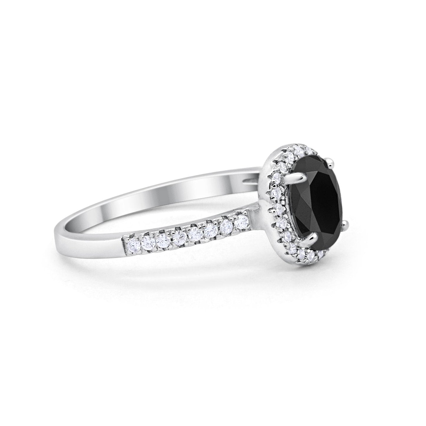 Halo Oval Engagement Ring Simulated Black CZ