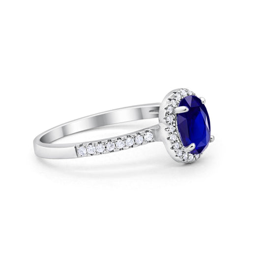 Halo Oval Engagement Ring Simulated Blue Sapphire CZ