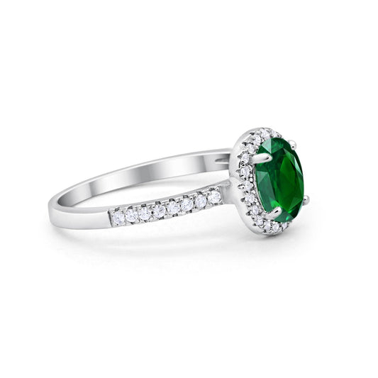 Halo Oval Engagement Ring Simulated Green Emerald CZ