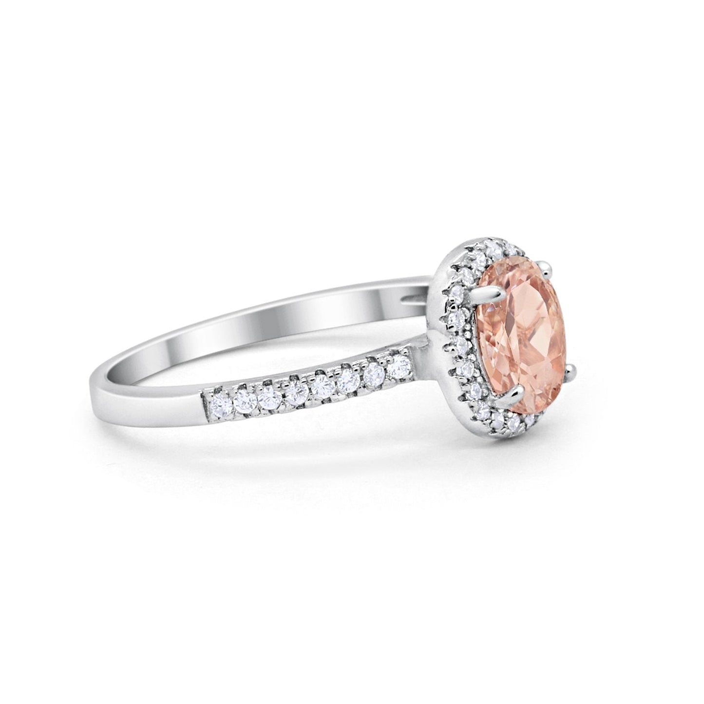 Halo Oval Engagement Ring Simulated Morganite CZ