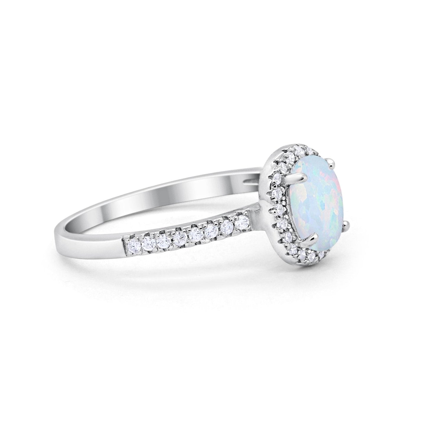 Halo Engagement Ring Oval Lab Created White Opal