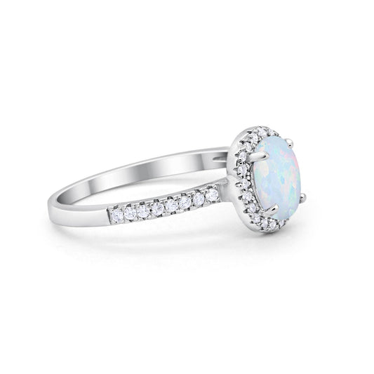 Halo Engagement Ring Oval Lab Created White Opal