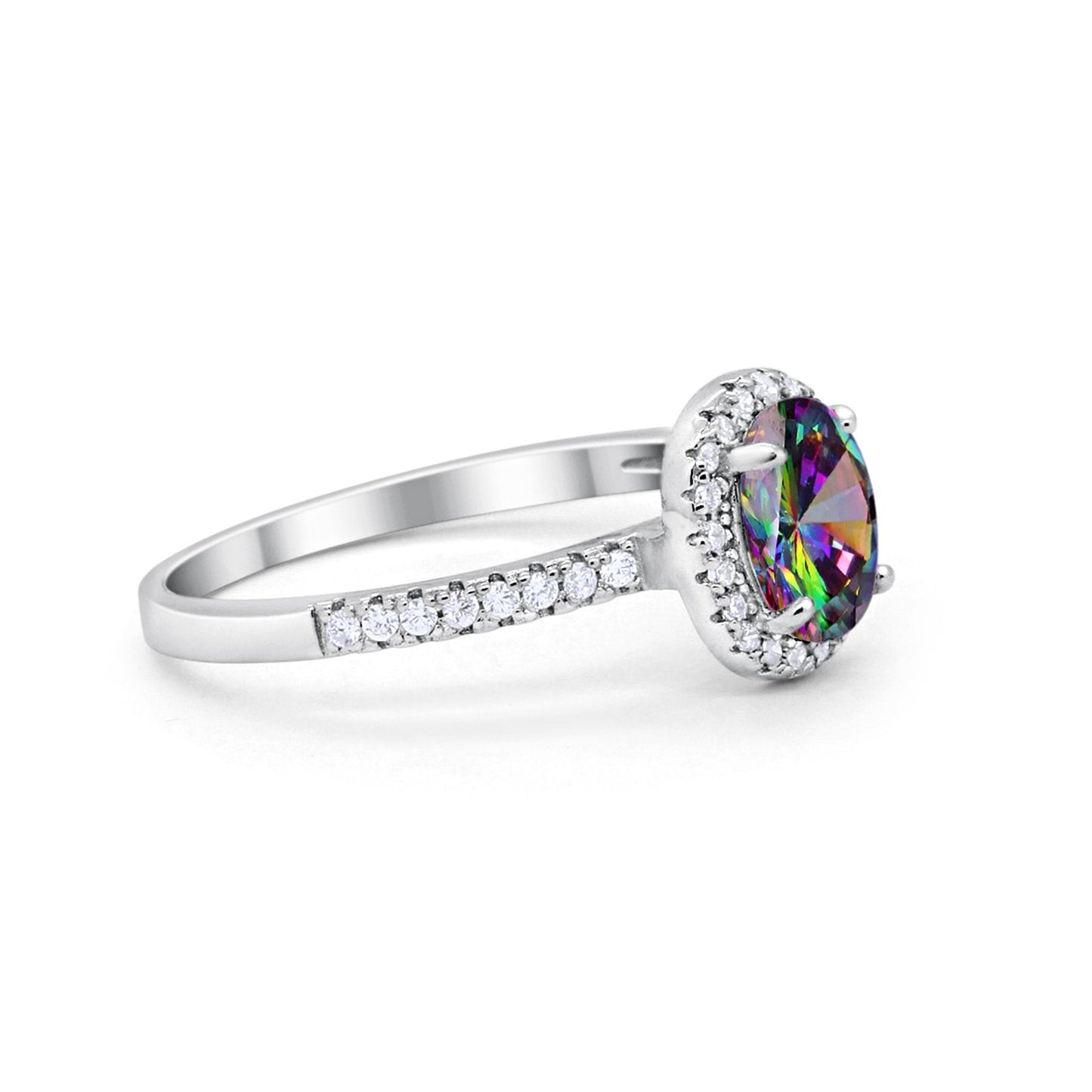 Halo Oval Engagement Ring Simulated Rainbow CZ