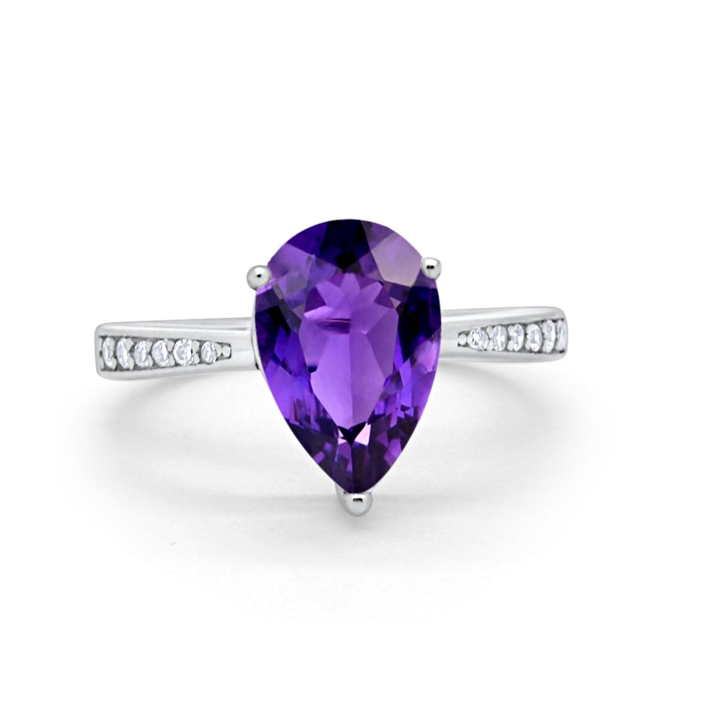 Teardrop Pear Bridal Ring Round Simulated Amethyst CZ