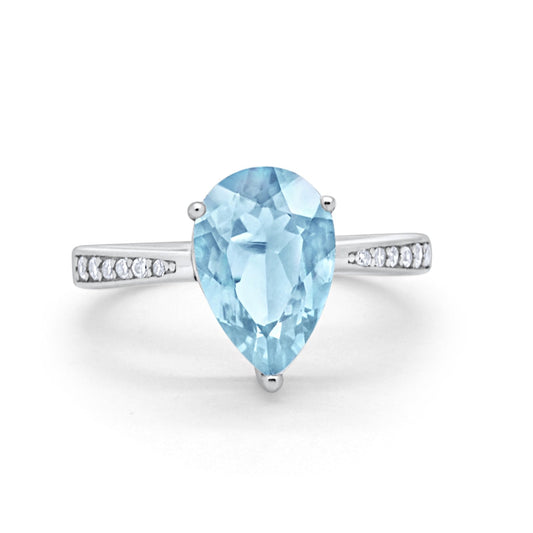 Teardrop Pear Bridal Ring Simulated Aquamarine CZ