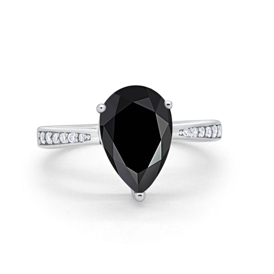 Teardrop Pear Simulated Black CZ Bridal Ring