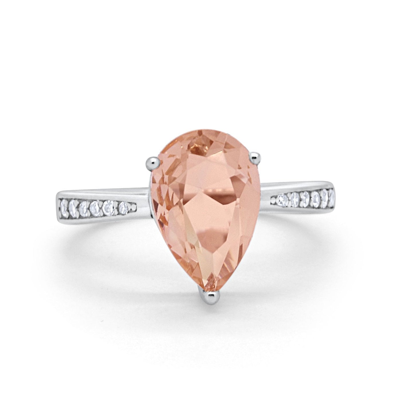 Teardrop Pear Bridal Ring Simulated Morganite CZ