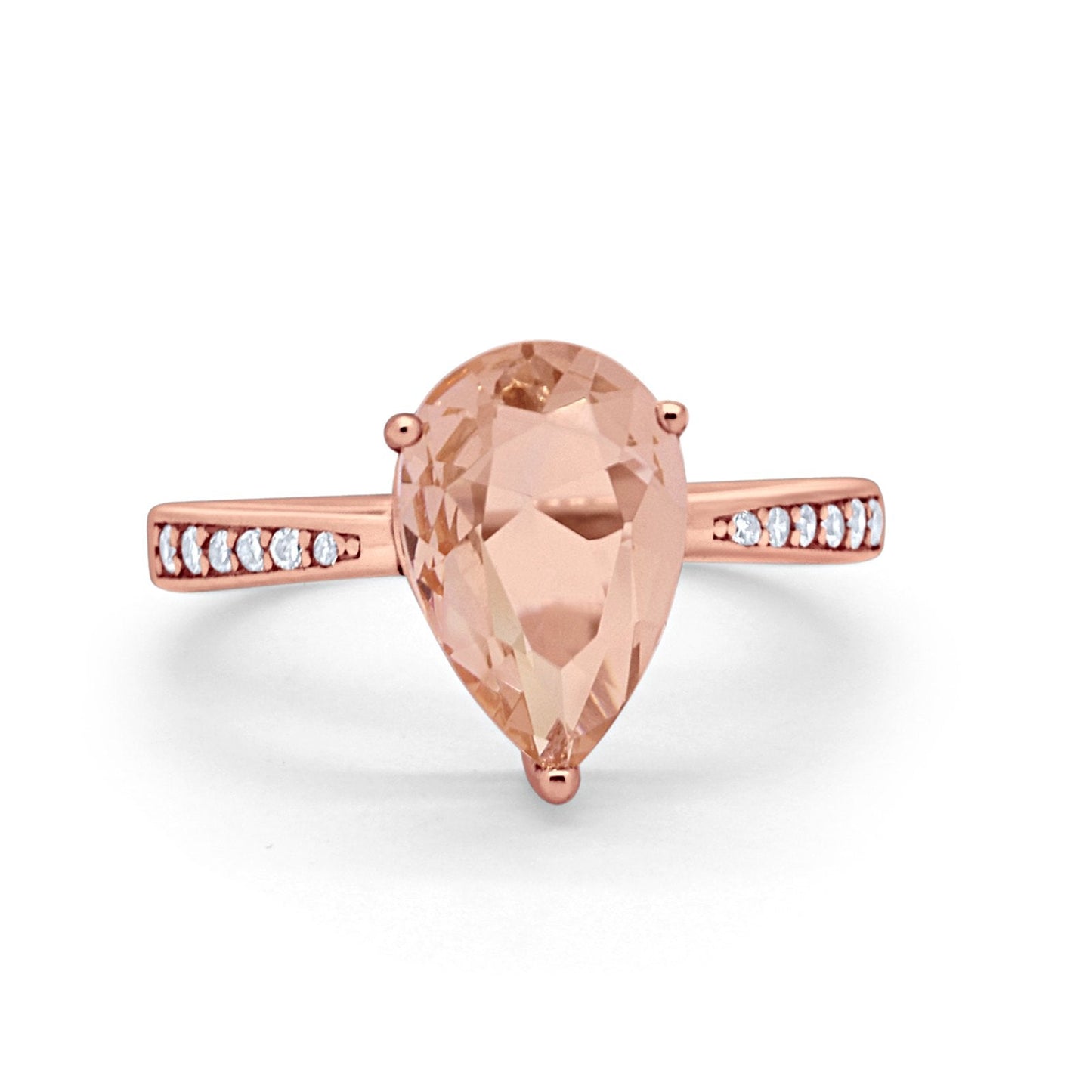 Teardrop Bridal Ring Rose Tone, Simulated Morganite CZ