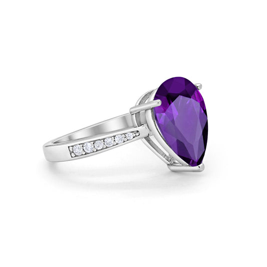 Teardrop Pear Bridal Ring Round Simulated Amethyst CZ