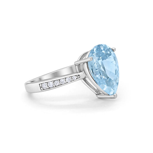 Teardrop Pear Bridal Ring Simulated Aquamarine CZ