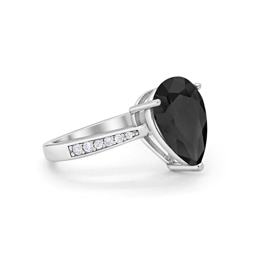 Teardrop Pear Simulated Black CZ Bridal Ring