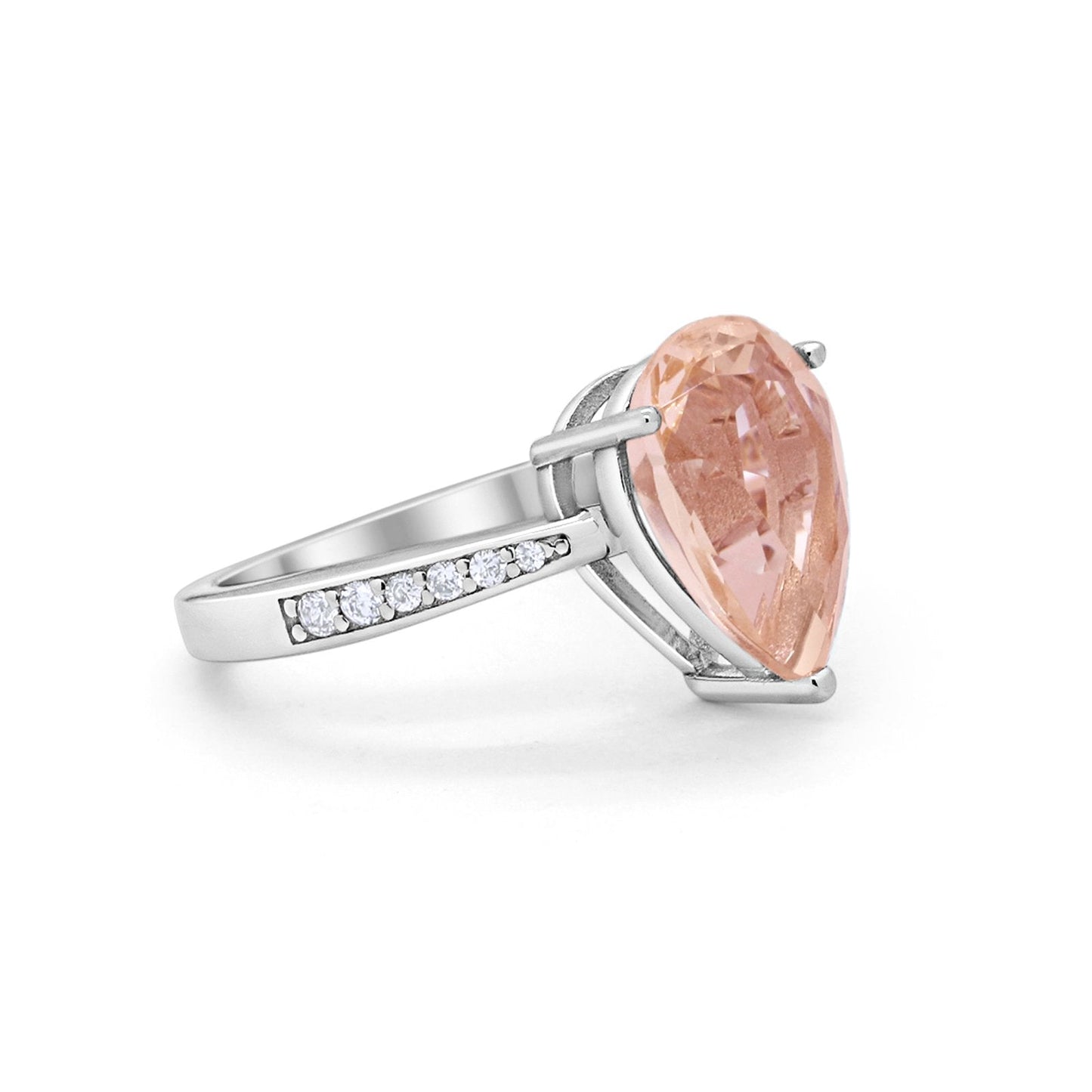 Teardrop Pear Bridal Ring Simulated Morganite CZ