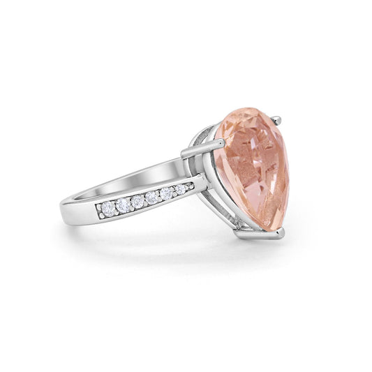 Teardrop Pear Bridal Ring Simulated Morganite CZ