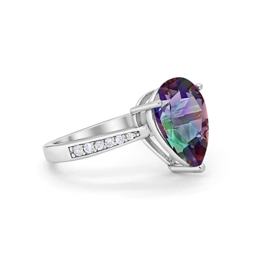 Teardrop Pear Bridal Ring Simulated Rainbow CZ