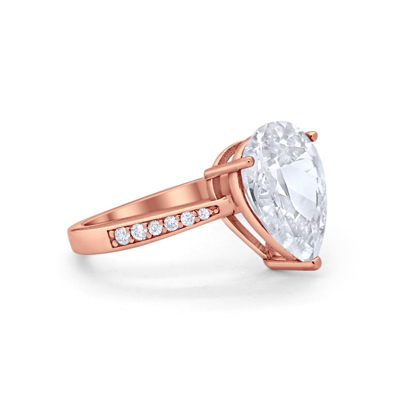 Teardrop Pear Bridal Ring Rose Tone, Simulated CZ