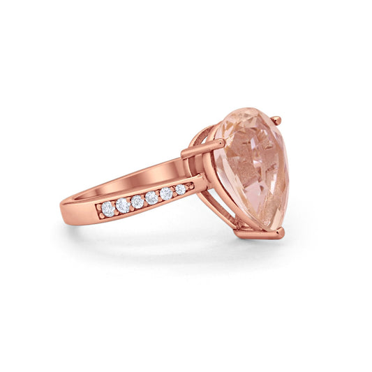 Teardrop Bridal Ring Rose Tone, Simulated Morganite CZ