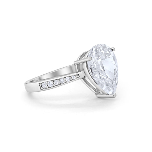 Teardrop Pear Bridal Ring Round Simulated CZ