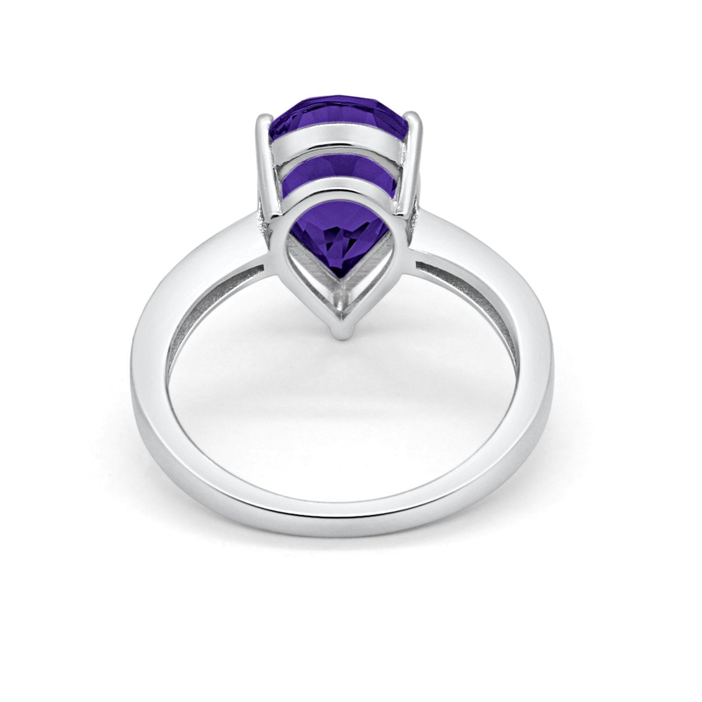 Teardrop Pear Bridal Ring Round Simulated Amethyst CZ