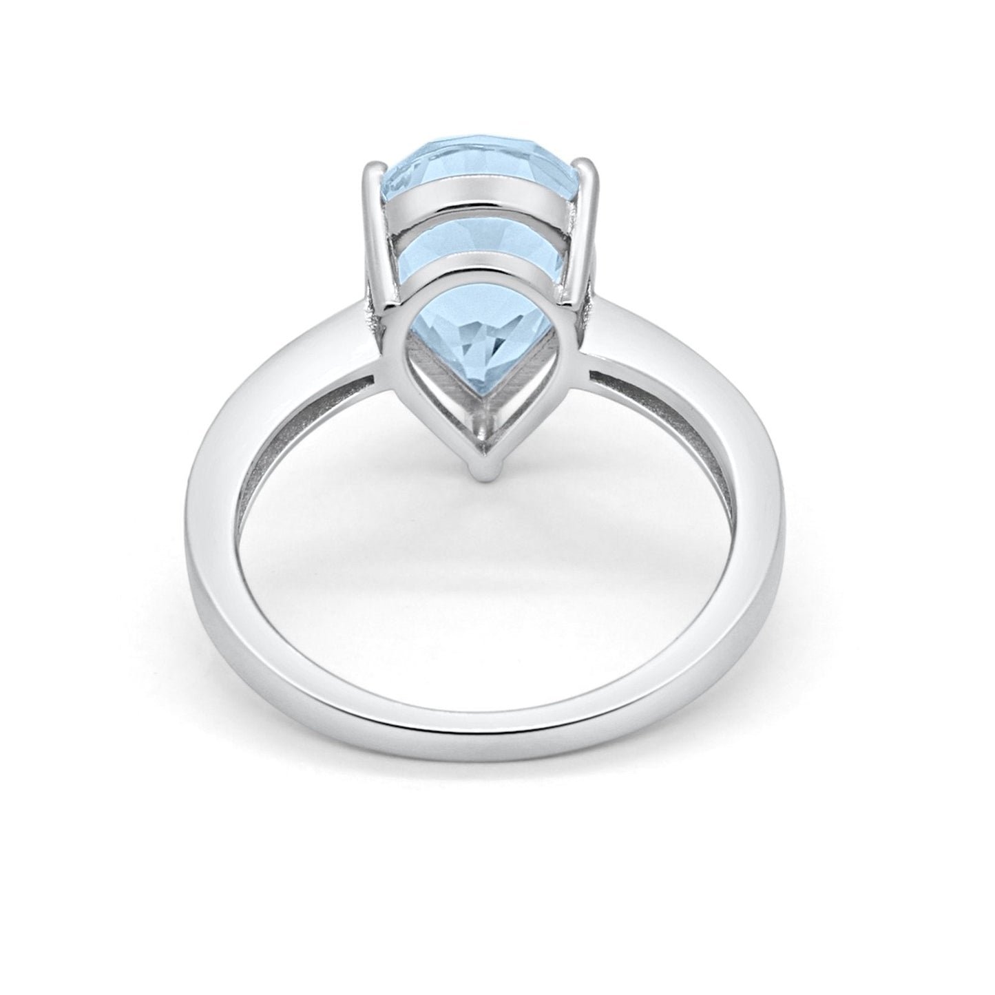 Teardrop Pear Bridal Ring Simulated Aquamarine CZ