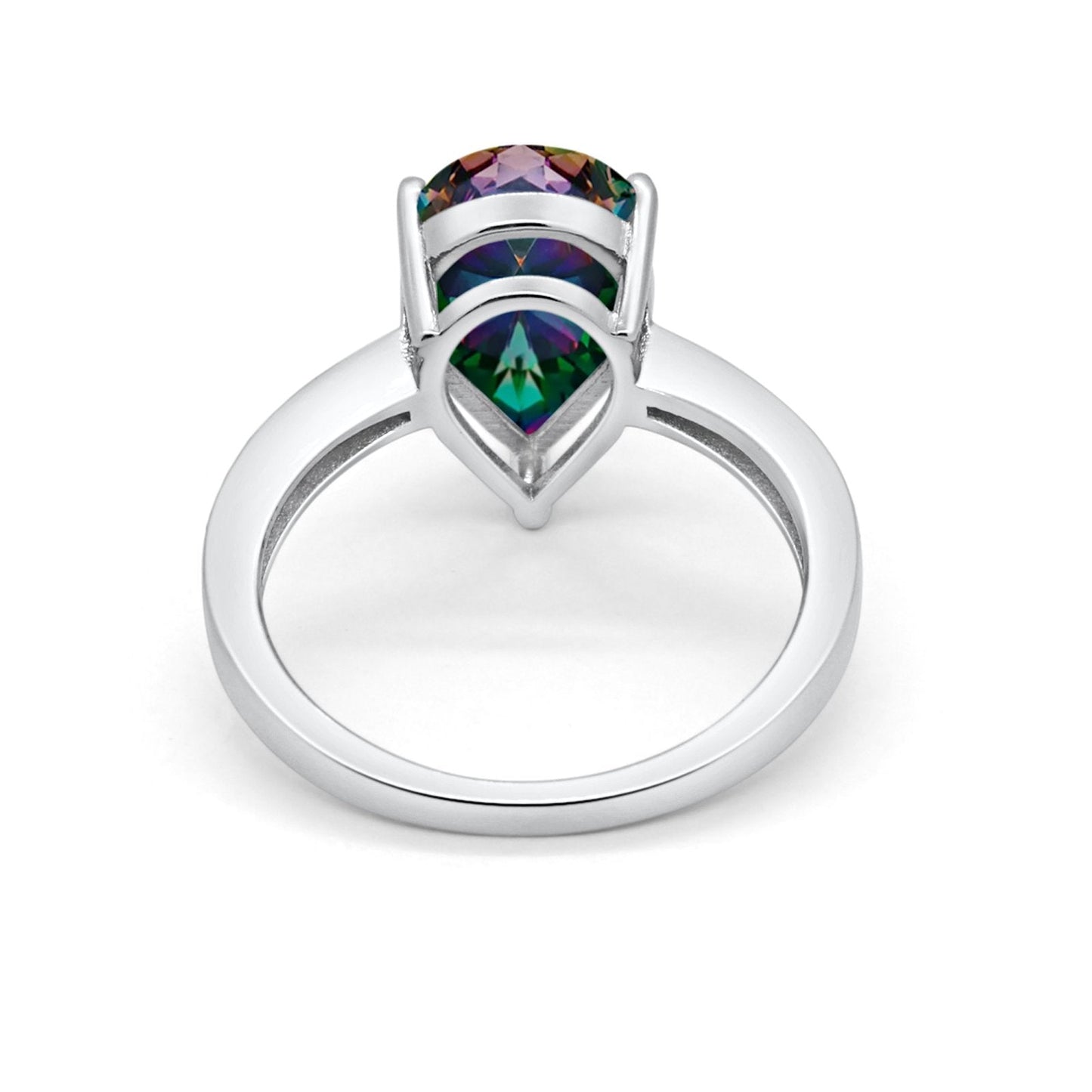 Teardrop Pear Bridal Ring Simulated Rainbow CZ