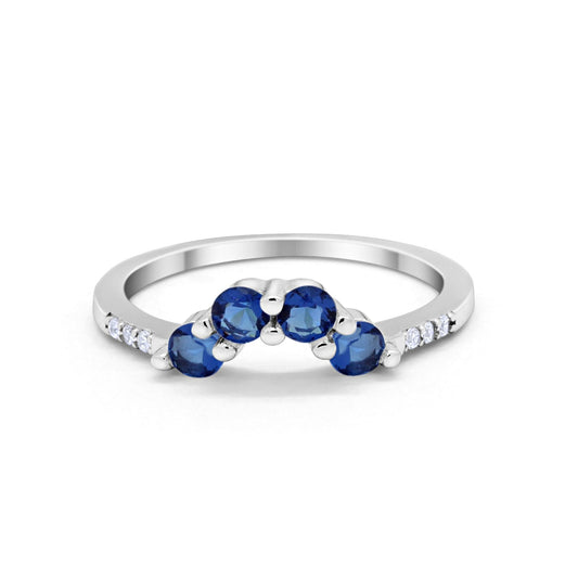 Curved Wedding Eternity Band Simulated Blue Sapphire CZ Ring