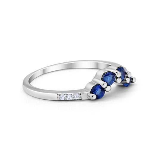 Curved Wedding Eternity Band Simulated Blue Sapphire CZ Ring