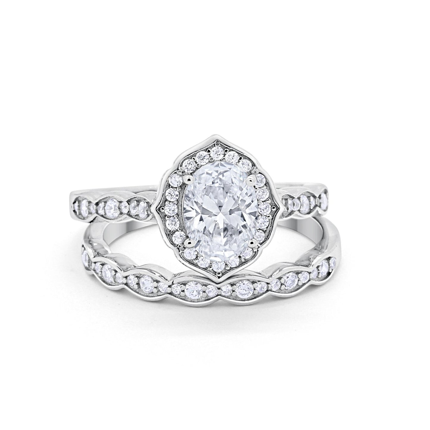 Two Piece Vintage Style Simulated CZ Wedding Ring