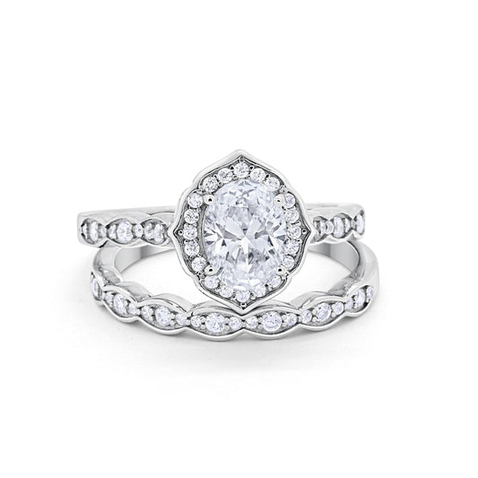 Two Piece Vintage Style Simulated CZ Wedding Ring