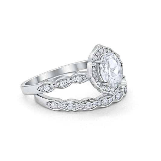 Two Piece Vintage Style Simulated CZ Wedding Ring