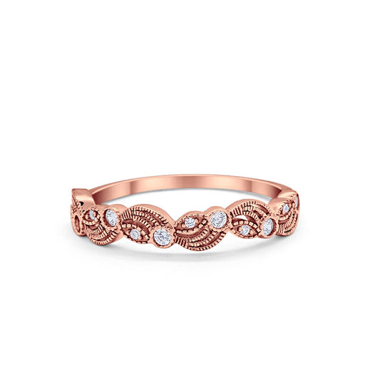 Flower Fancy Band Eternity Ring Round Rose Tone, Simulated Cubic Zirconia