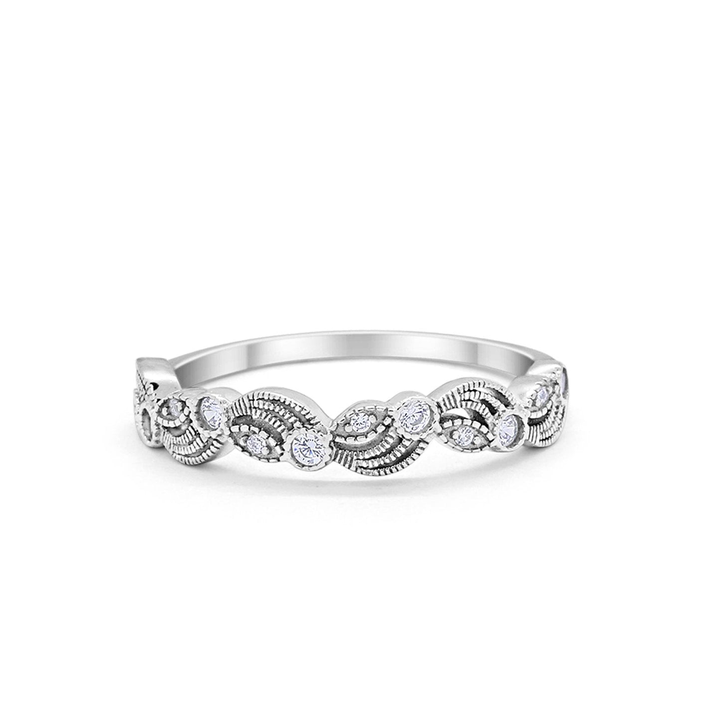 Flower Fancy Band Eternity Round Simulated Cubic Zirconia Ring