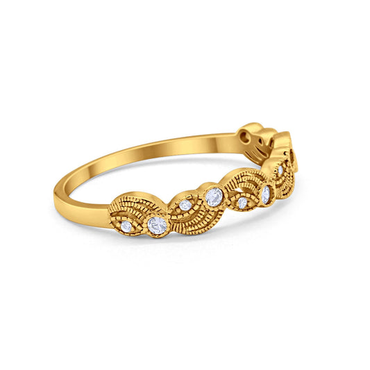 Flower Fancy Band Eternity Ring Round Yellow Tone, Simulated Cubic Zirconia