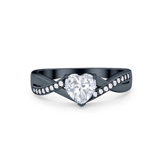 Infinity Accent Wedding Ring Heart Black Tone, Simulated CZ