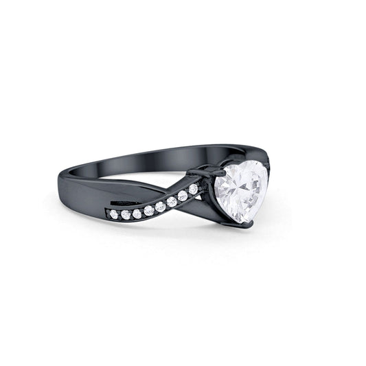 Infinity Accent Wedding Ring Heart Black Tone, Simulated CZ