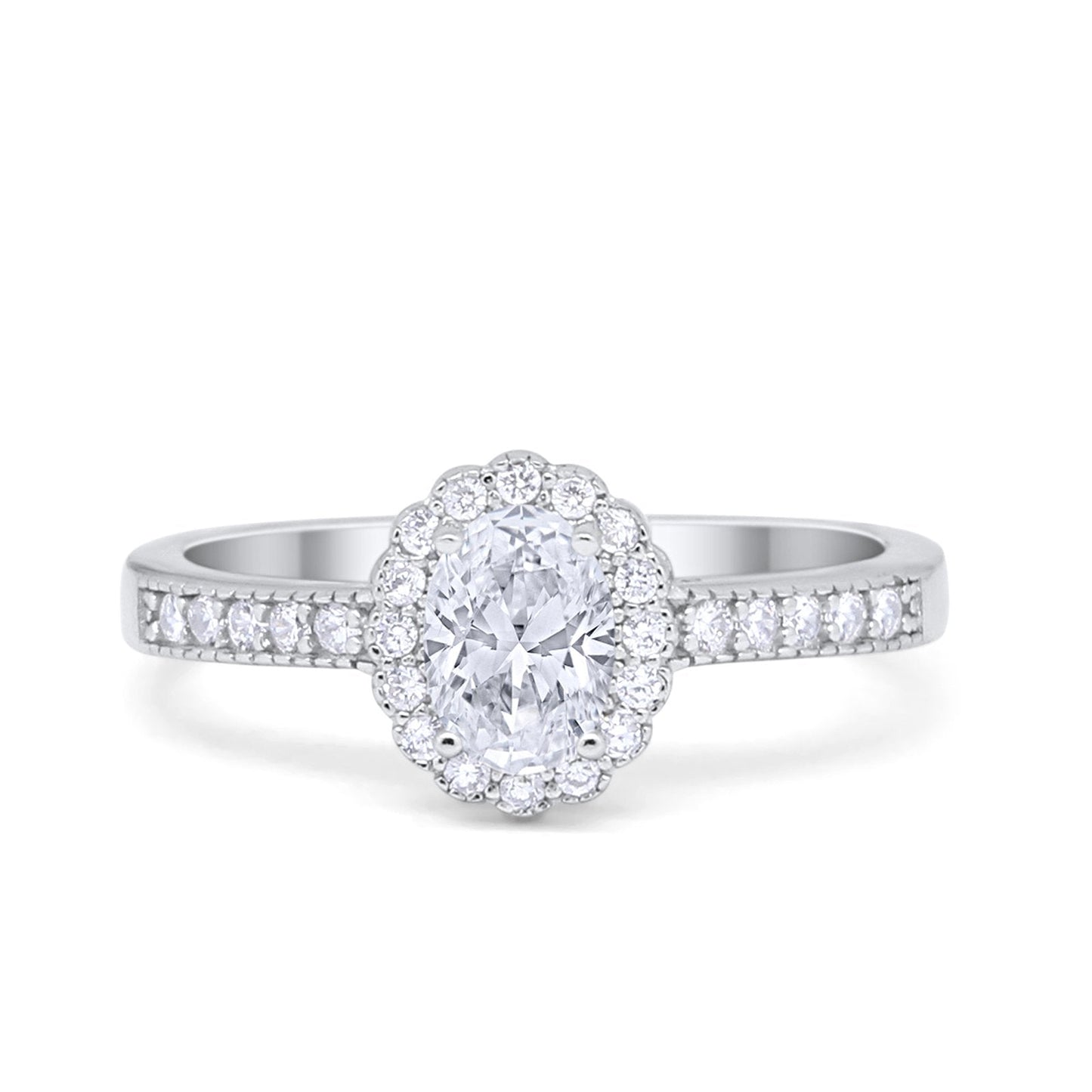 Floral Engagement Ring Oval Simulated CZ