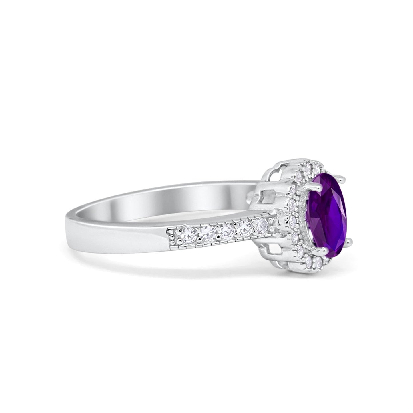 Floral Engagement Ring Oval Simulated Amethyst CZ