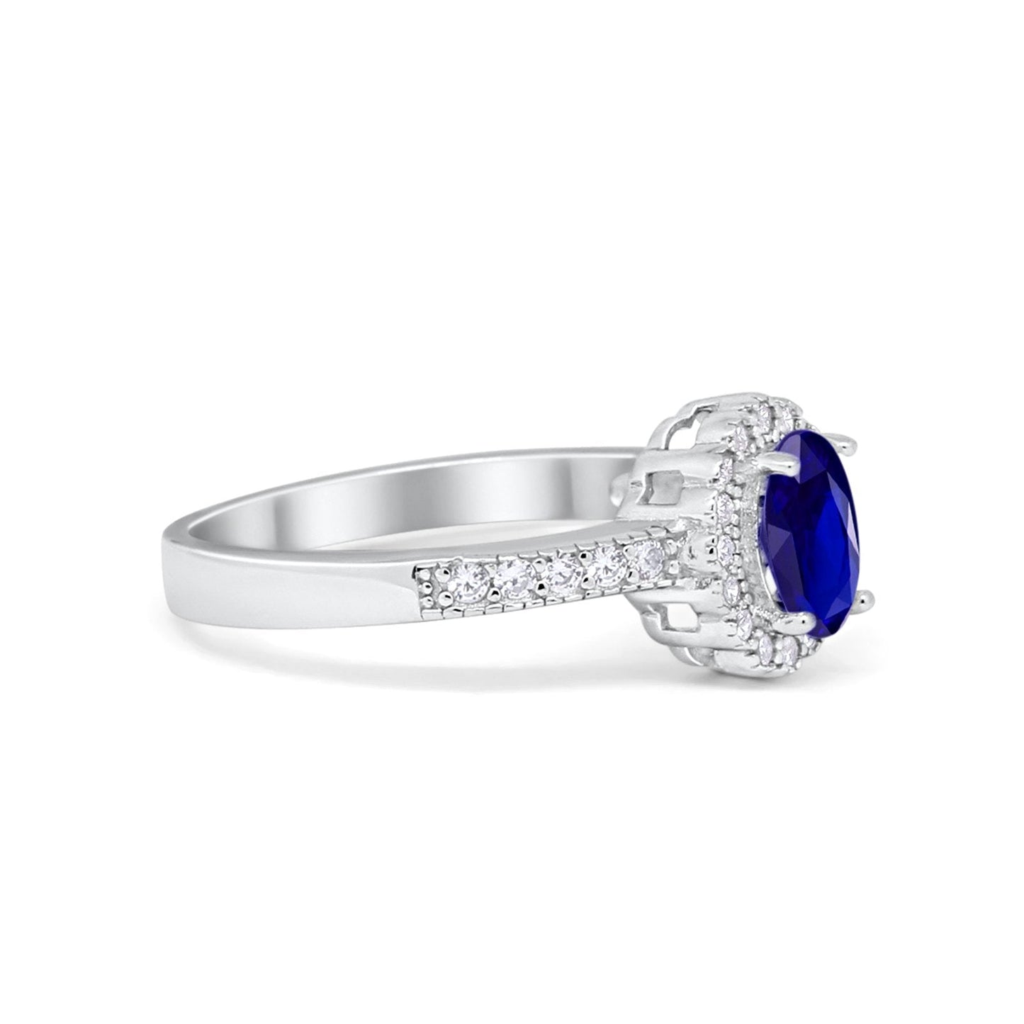 Floral Engagement Ring Oval Simulated Blue Sapphire CZ