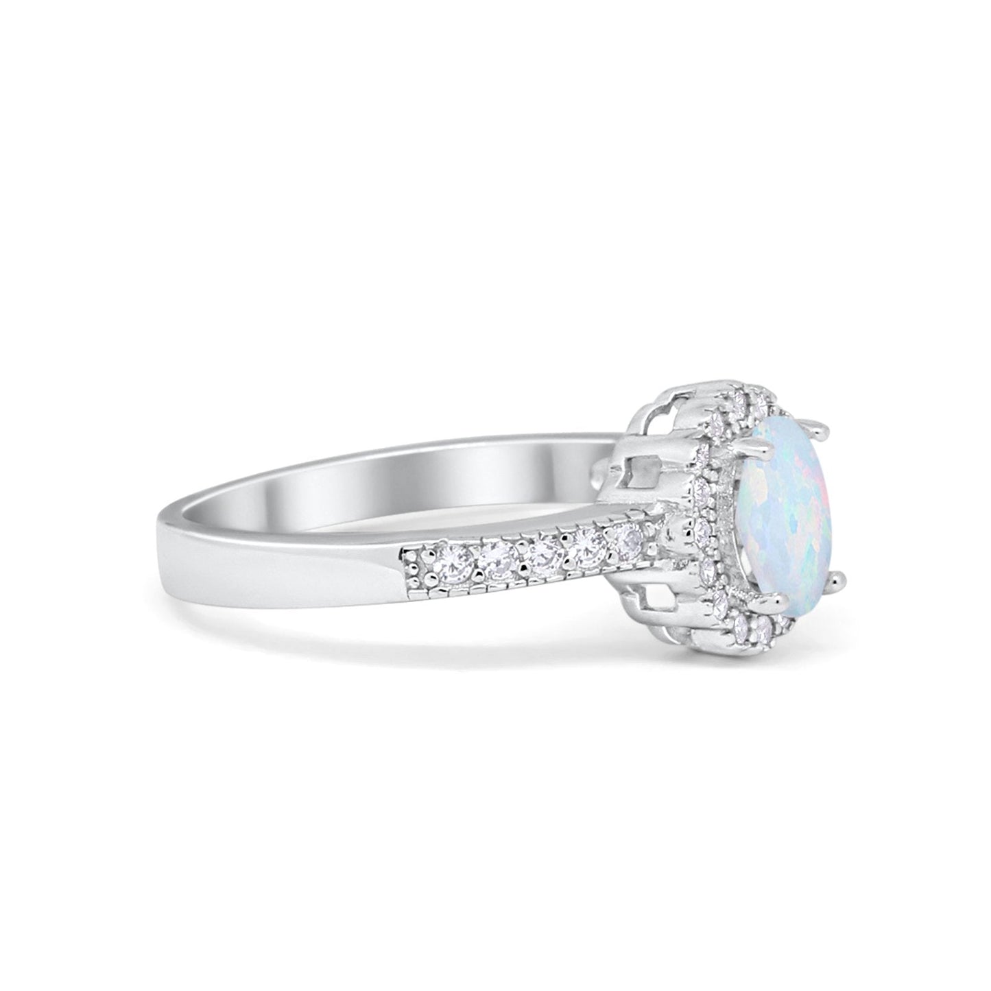 Floral Engagement Ring Oval Lab Created White Opal