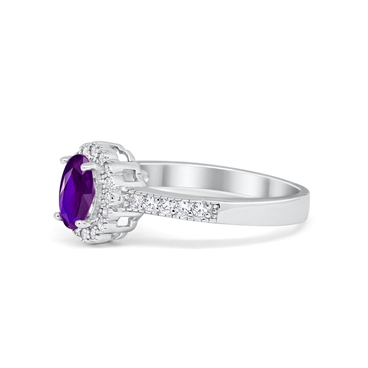 Floral Engagement Ring Oval Simulated Amethyst CZ