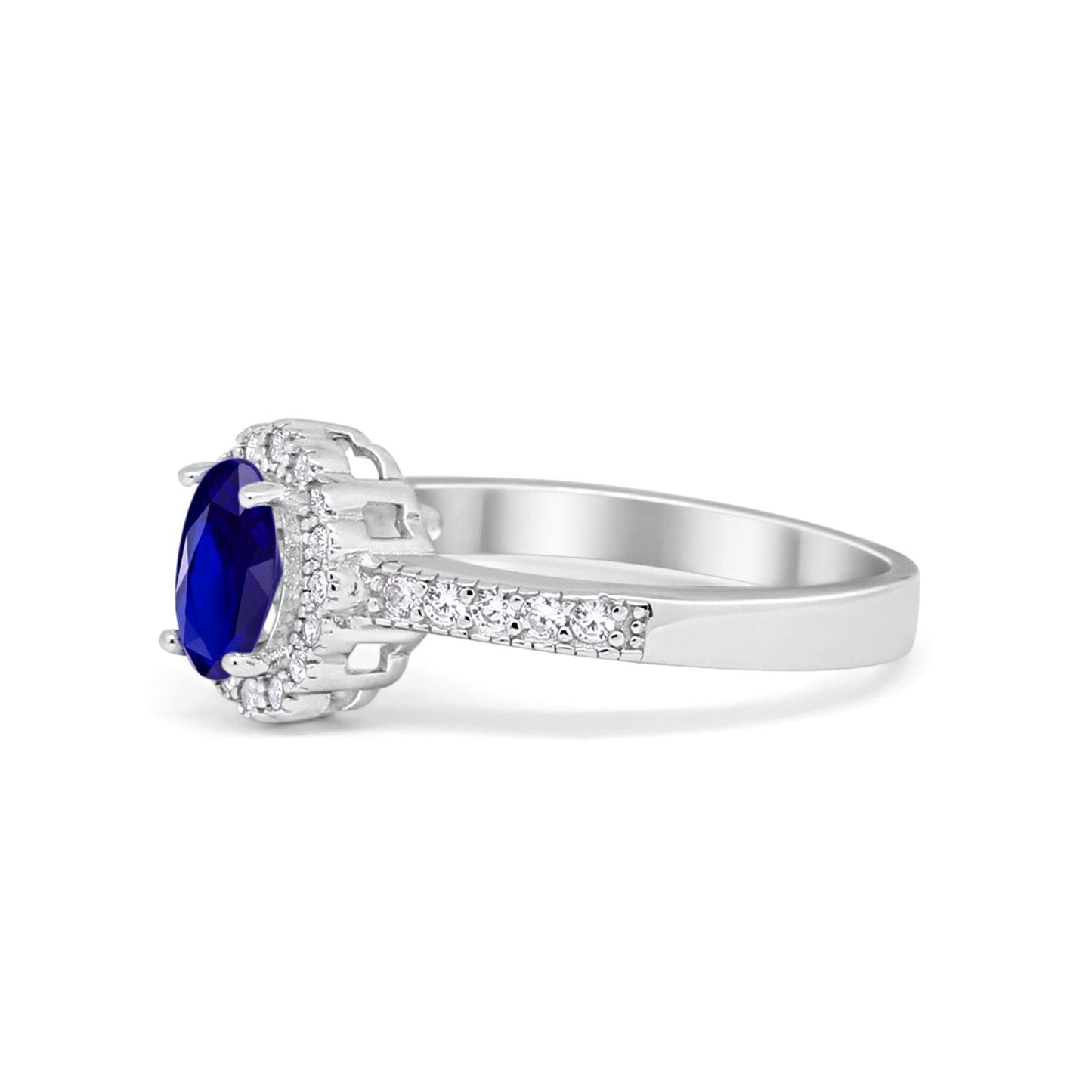 Floral Engagement Ring Oval Simulated Blue Sapphire CZ